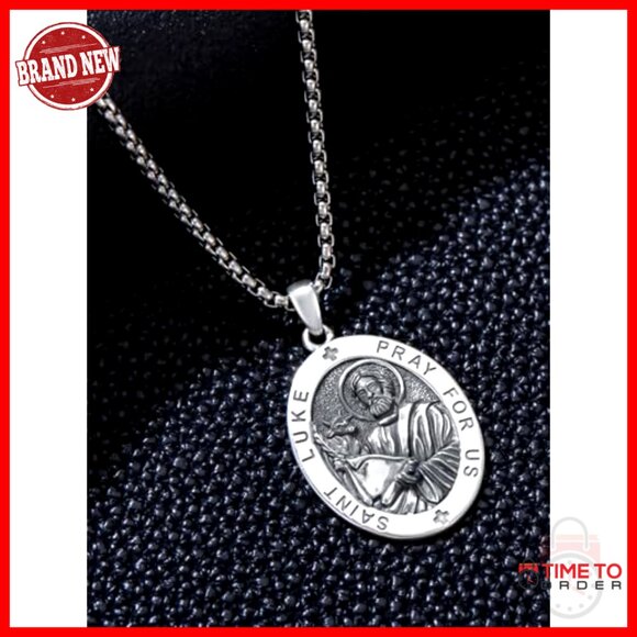 Sterling Silver Saint Luke Patron Necklace for Men Women Protection Jewelry - Picture 5 of 5